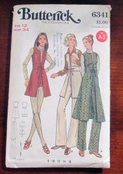 6341 BUTTERICK 1970 MIDRIFF SPLIT FRONT JUMPER, TUNIC, PANTS, SHORTS PATTERN 16 38B UNCUT